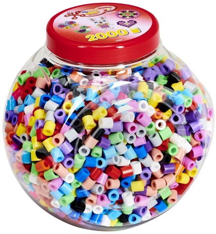 Hama, Perler i rød bøtte, maxi, mix, 2.000 stk.