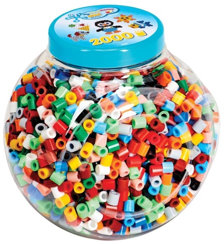 Hama, Perler i blå bøtte, maxi, mix, 2.000 stk.